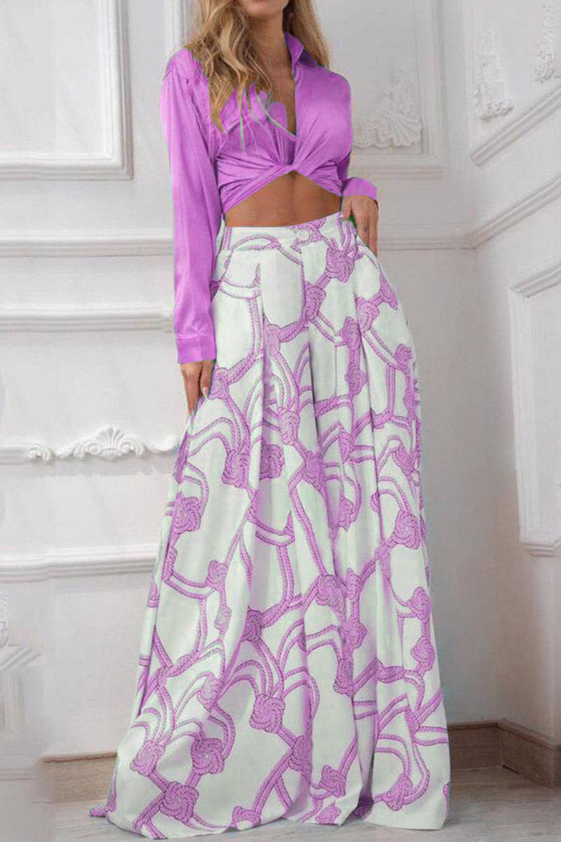 Conjunto de dos piezas con cuello en V, manga larga y estampado informal de patchwork (7 colores)