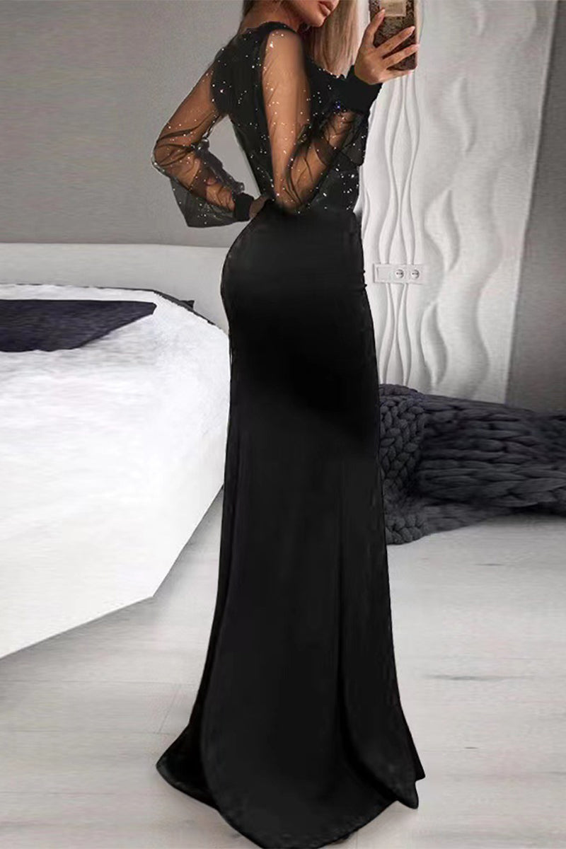 Vestido de noche sexy con cuello en V y patchwork
