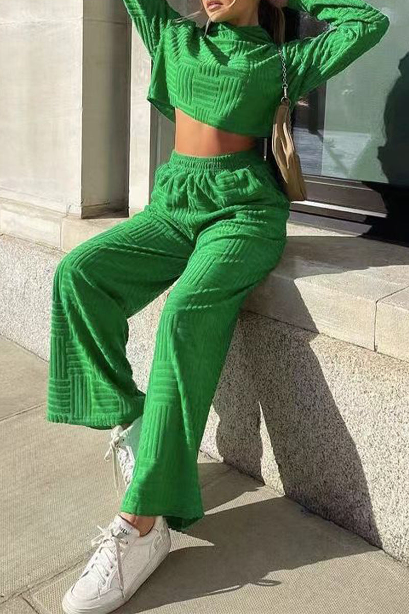 Conjunto de dos piezas informal de color liso con capucha y cuello de manga larga