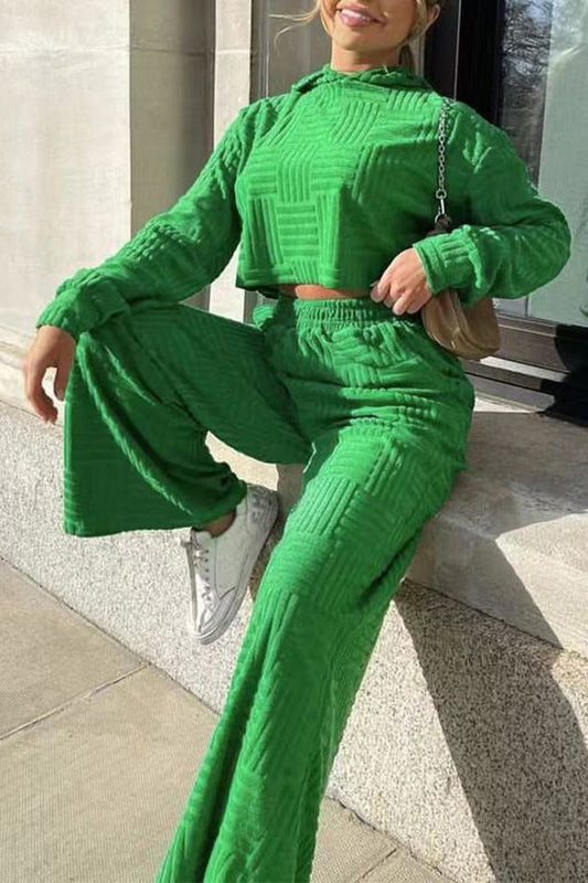 Conjunto de dos piezas informal de color liso con capucha y cuello de manga larga