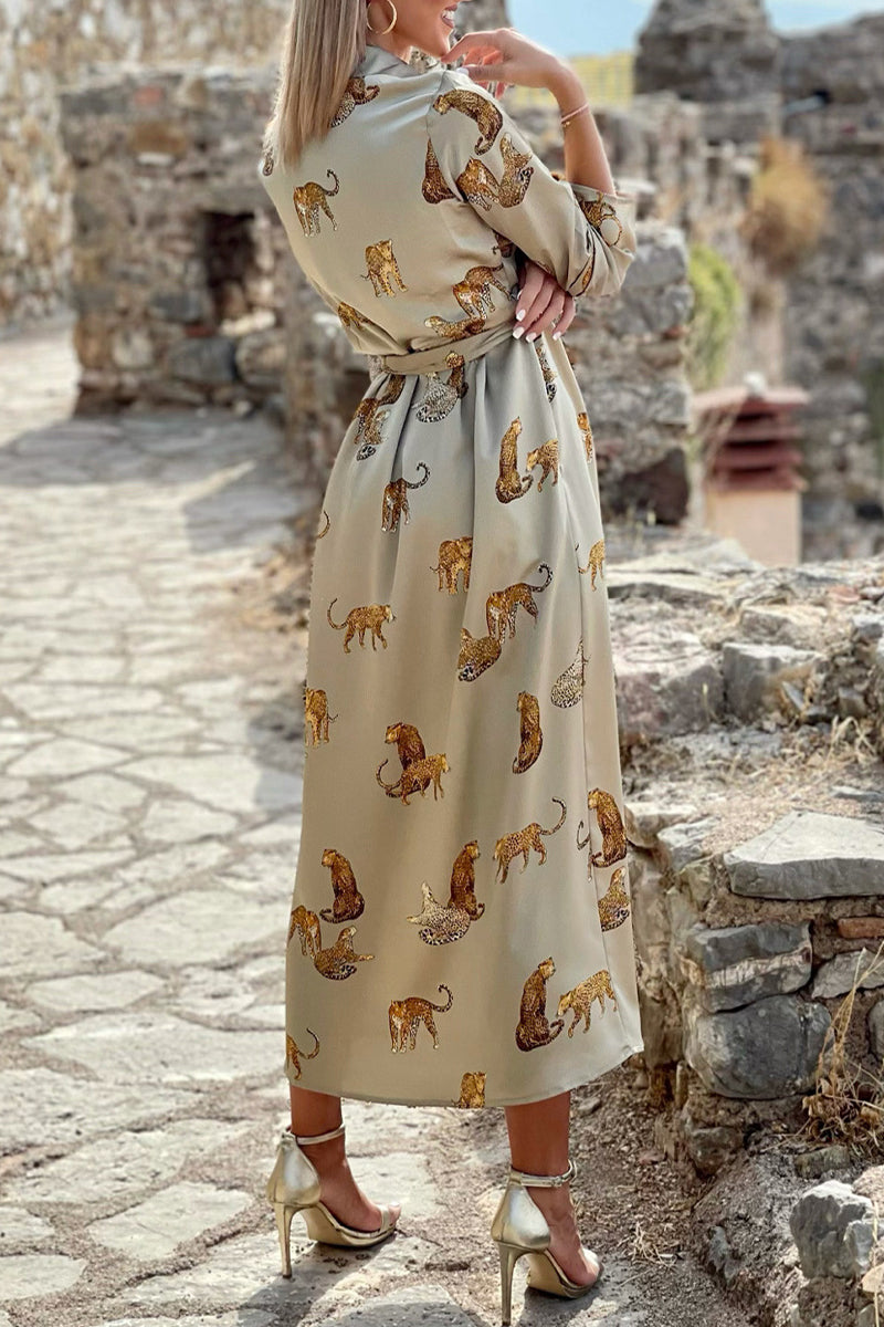 Vestidos elegantes y dulces con estampado animal y escote en V en forma de A