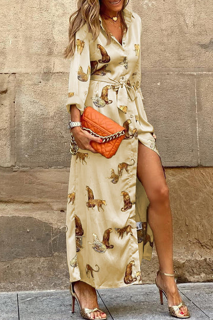 Vestidos elegantes y dulces con estampado animal y escote en V en forma de A