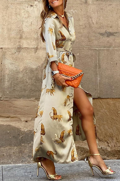 Vestidos elegantes y dulces con estampado animal y escote en V en forma de A
