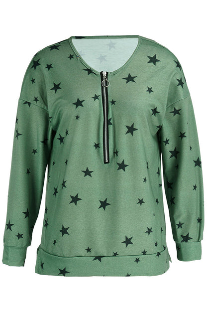Sudadera con capucha informal con cuello y cremallera y estampado de estrellas (8 colores)