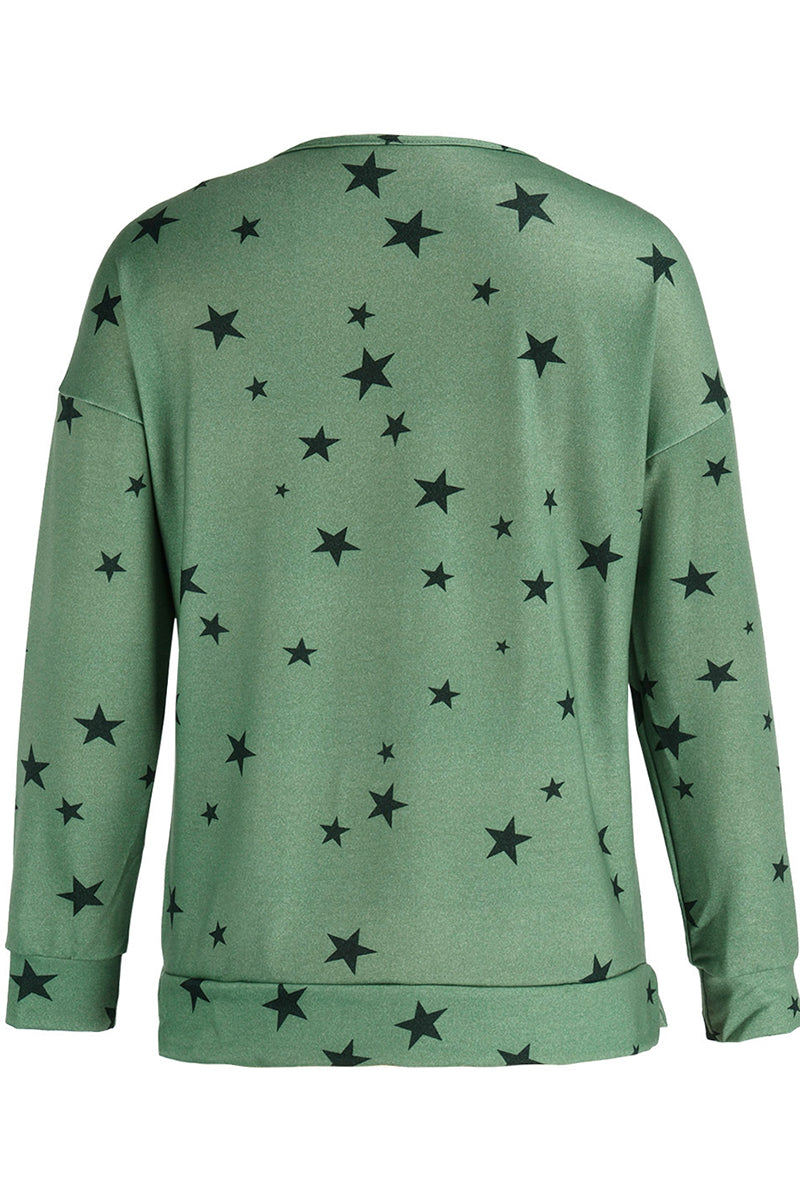 Sudadera con capucha informal con cuello y cremallera y estampado de estrellas (8 colores)