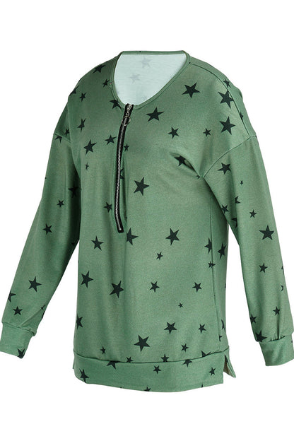 Sudadera con capucha informal con cuello y cremallera y estampado de estrellas (8 colores)