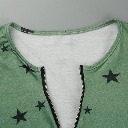 Tops casuales con cuello y cremallera de patchwork de estrellas (8 colores)