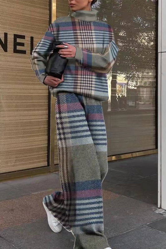 Conjunto de dos piezas de cuello alto y manga larga con estampado urbano informal (5 colores)