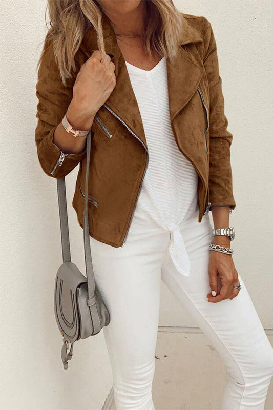 Prenda exterior informal lisa con cremallera y cuello vuelto (3 colores)