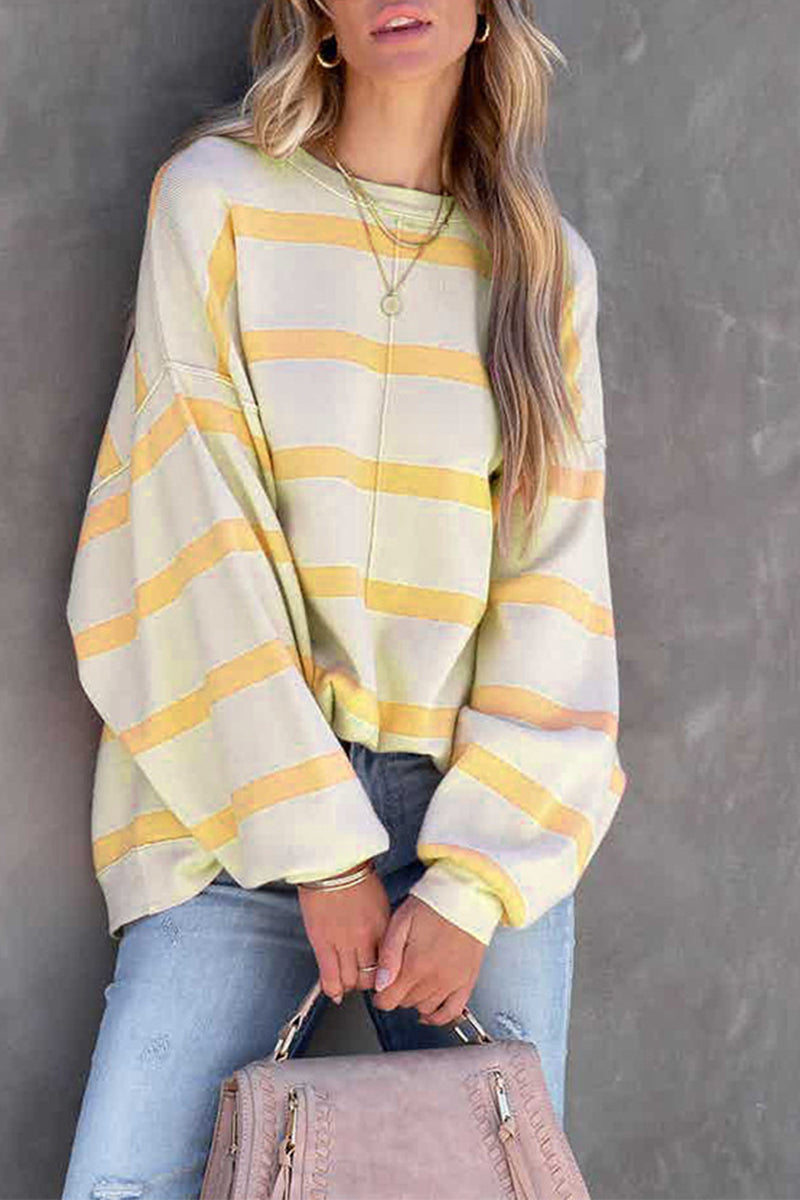 Tops casuales con cuello redondo y estampado de rayas (4 colores)