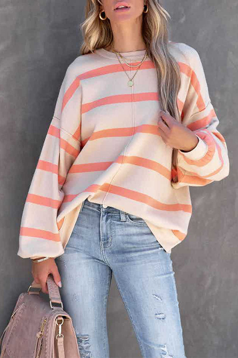 Tops casuales con cuello redondo y estampado de rayas (4 colores)