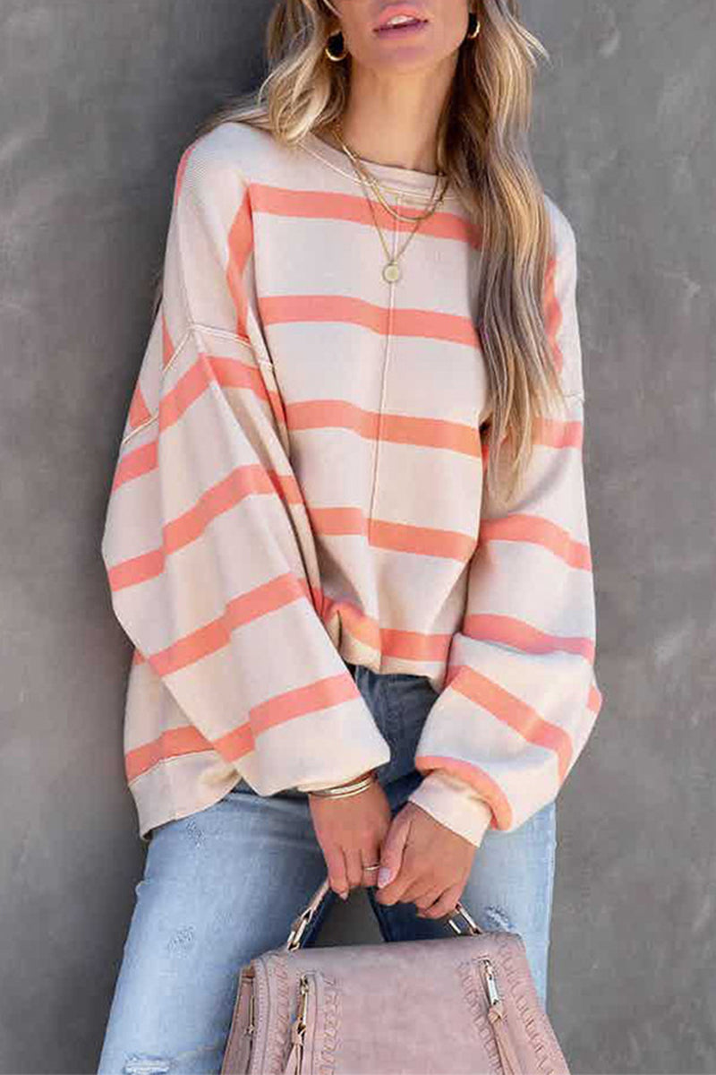 Tops casuales con cuello redondo y estampado de rayas (4 colores)