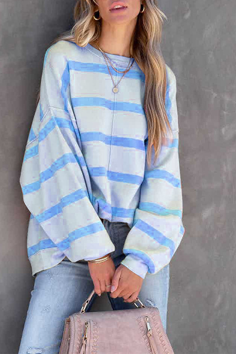 Tops casuales con cuello redondo y estampado de rayas (4 colores)