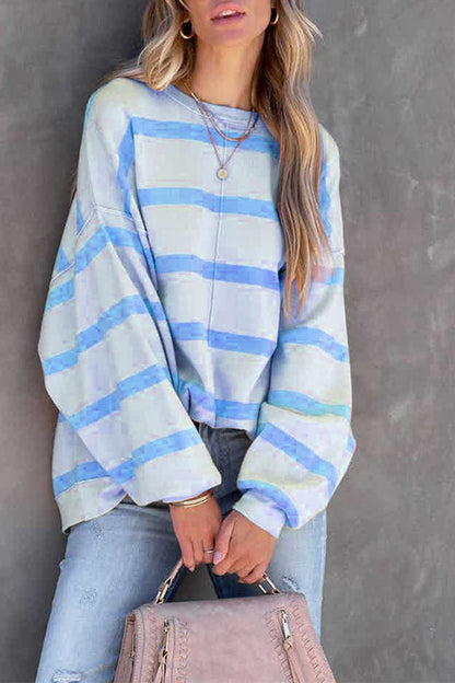 Tops casuales con cuello redondo y estampado de rayas (4 colores)