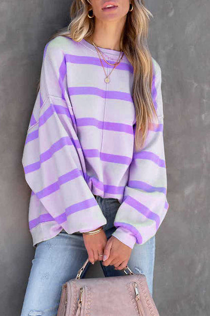 Tops casuales con cuello redondo y estampado de rayas (4 colores)