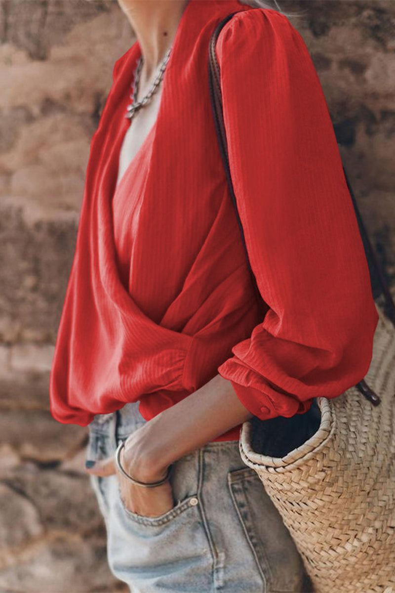 Blusas casuales de calle de color sólido con cuello en V (3 colores)