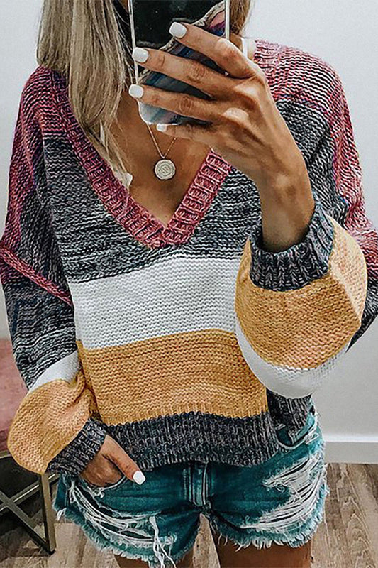 Suéteres casuales con cuello en V y patchwork en bloques de colores (4 colores)