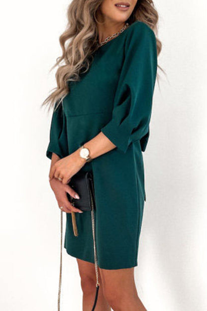 Elegante vestido universitario liso con lazo y cuello redondo (3 colores)