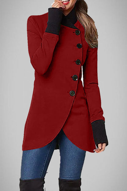 Elegante abrigo universitario con botones lisos y cuello tipo polo (5 colores)