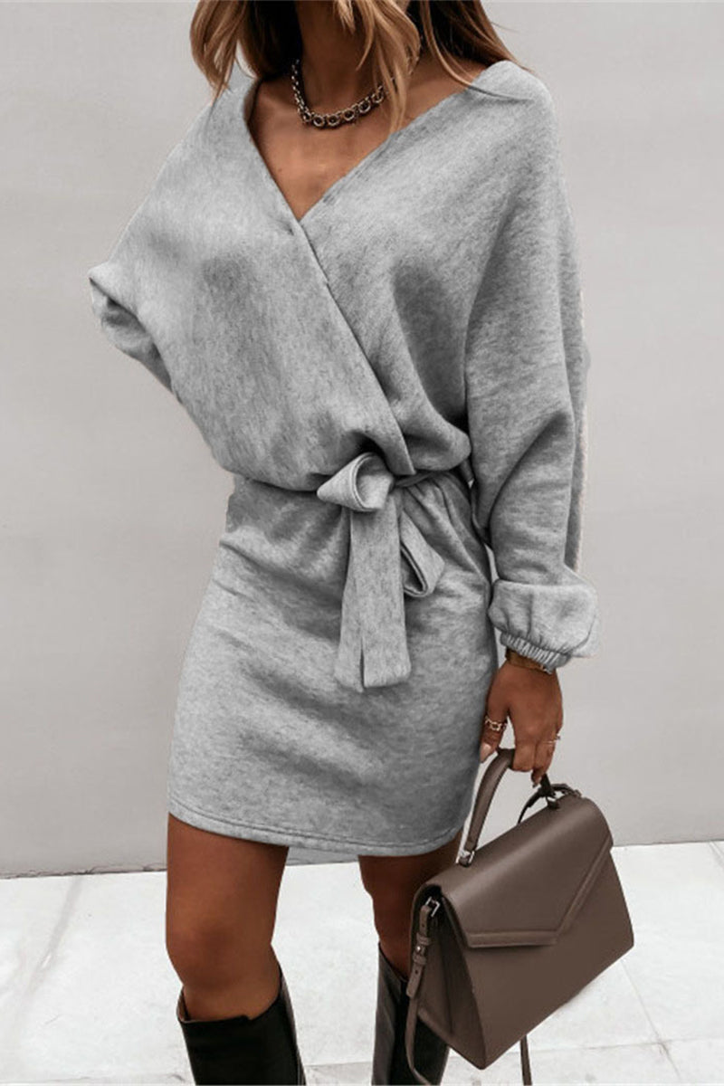 Vestidos sexys elegantes de color sólido con cuello en V y corte A