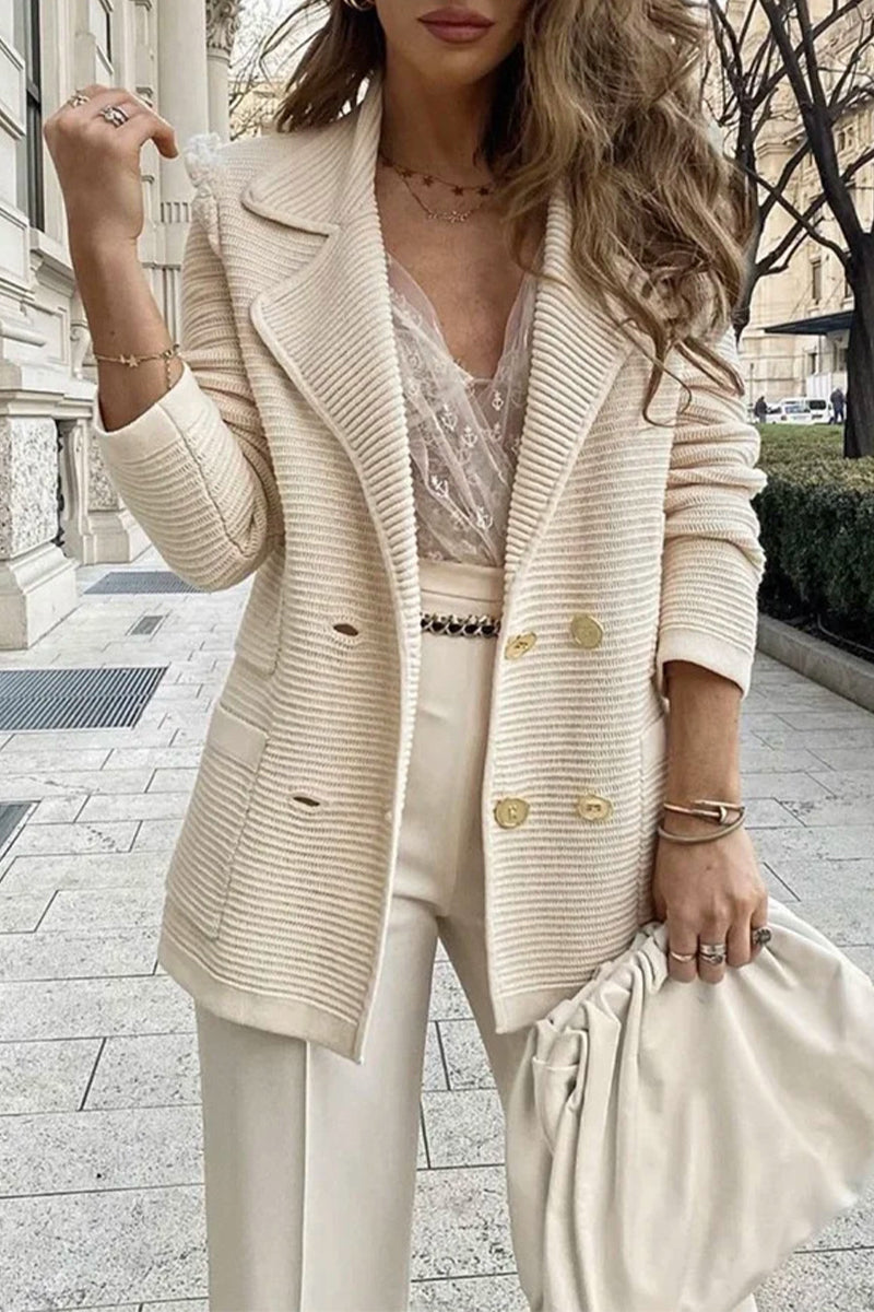 Prenda exterior elegante y dulce de color liso con cuello vuelto (3 colores)