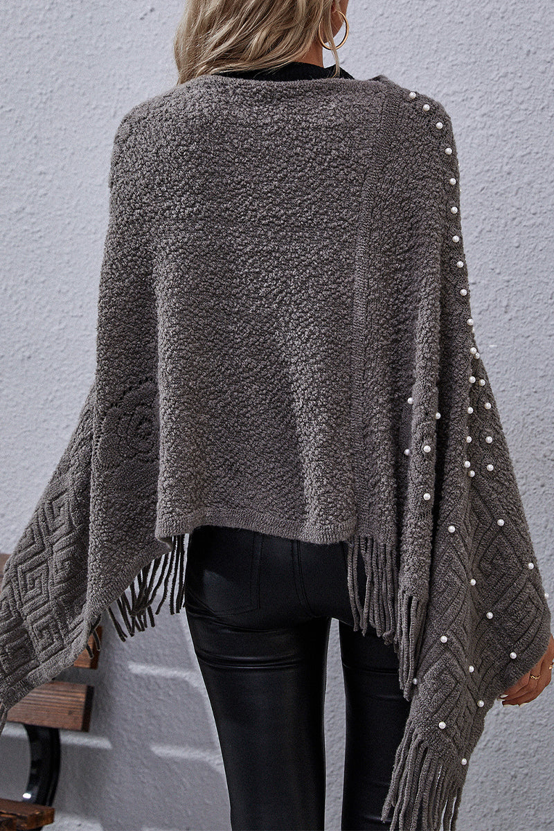 Prenda exterior informal con borlas lisas, remaches y cuello redondo asimétrico (4 colores)