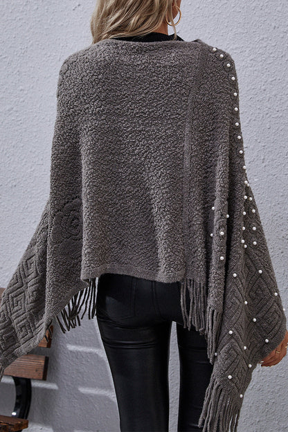 Prenda exterior informal con borlas lisas, remaches y cuello redondo asimétrico (4 colores)