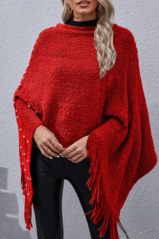 Prenda exterior informal con borlas lisas, remaches y cuello redondo asimétrico (4 colores)