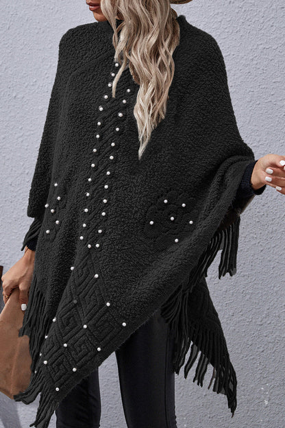 Prenda exterior informal con borlas lisas, remaches y cuello redondo asimétrico (4 colores)