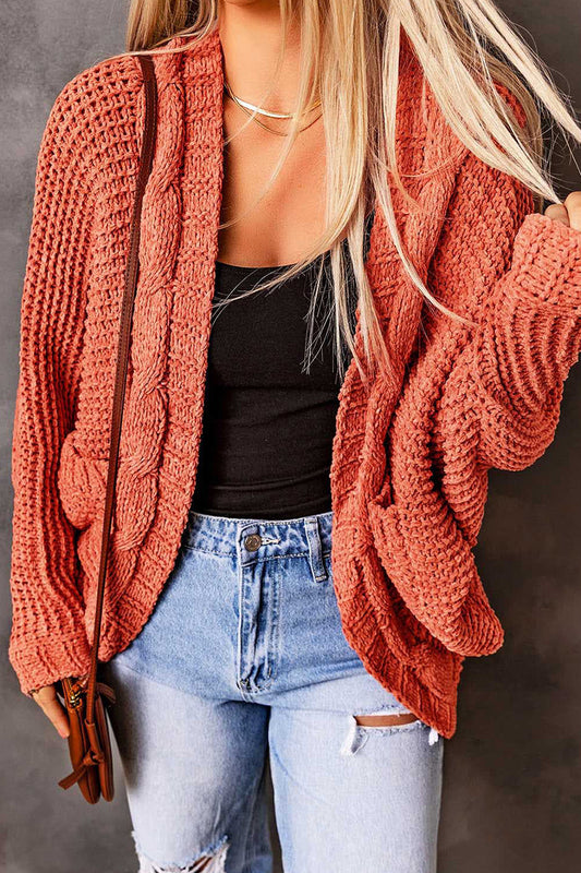 Elegante cárdigan con cuello tipo cárdigan y bolsillos lisos (8 colores)