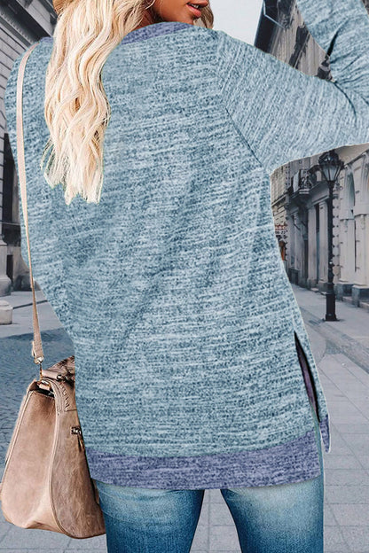 Casual Solid Contrast O Neck Tops(10 Colors)