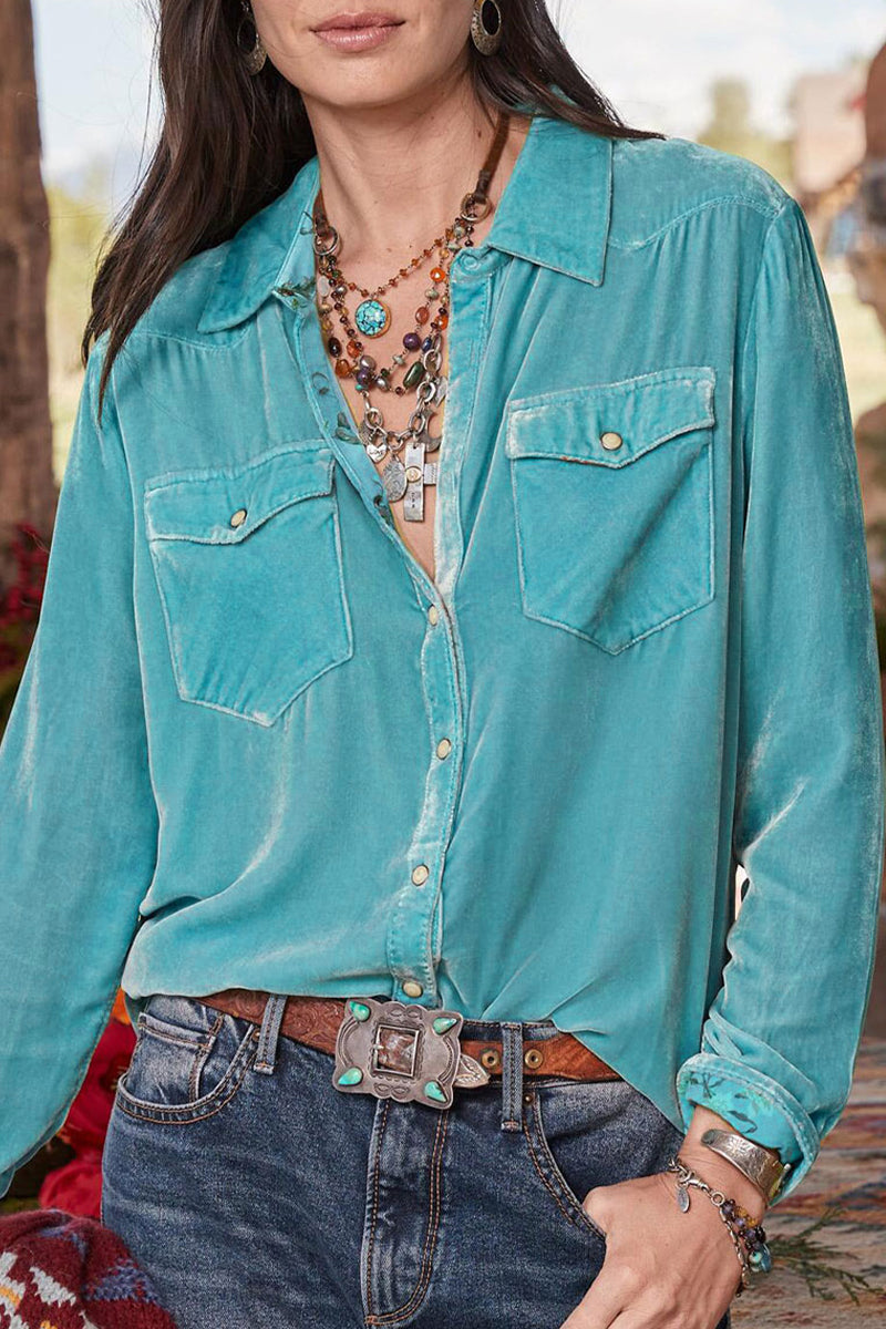 Blusas casuales con cuello vuelto asimétrico y bolsillos lisos (3 colores)