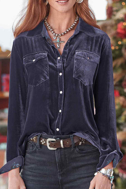 Blusas casuales con cuello vuelto asimétrico y bolsillos lisos (3 colores)