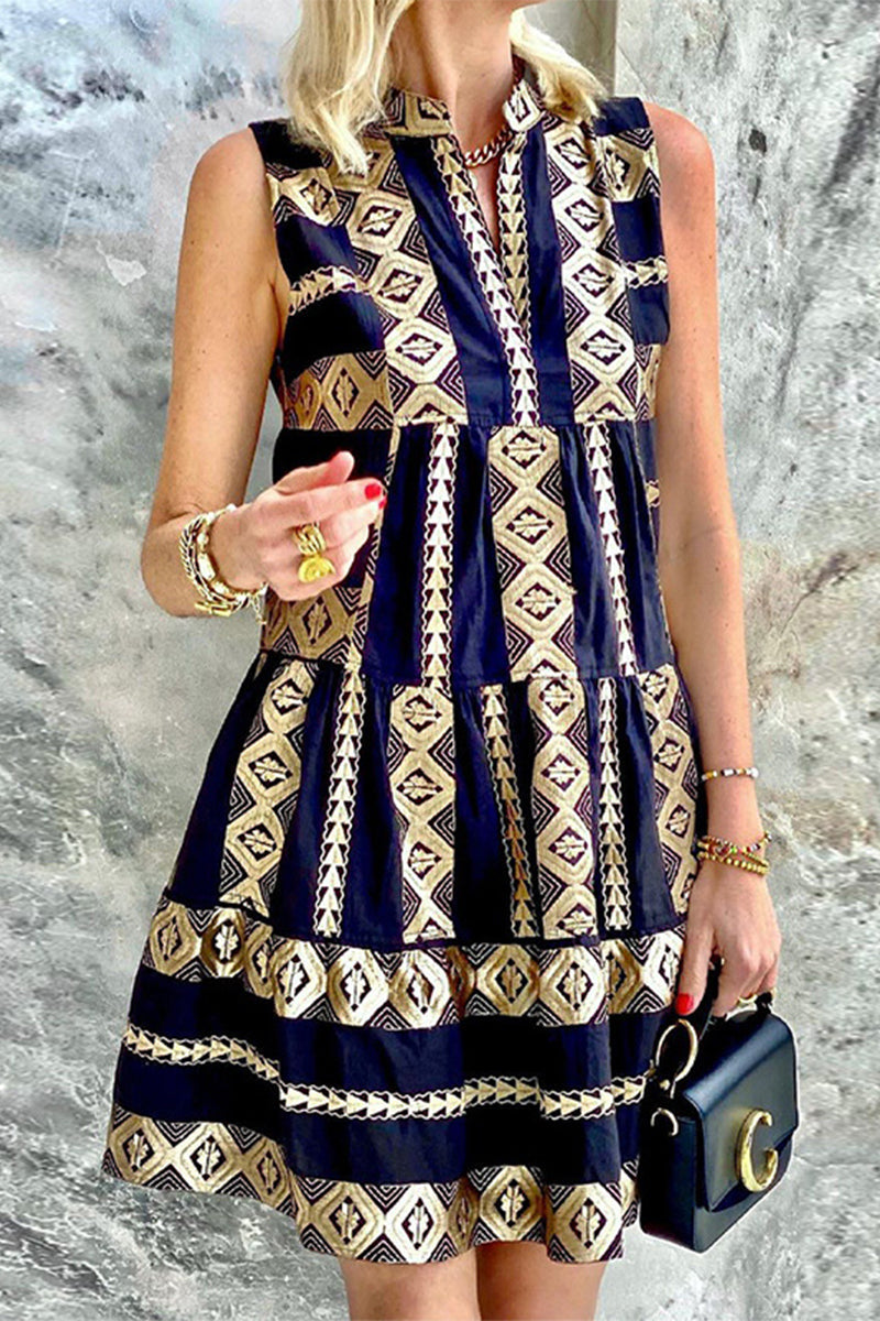 Vestidos de línea A con cuello en V y estampado de trabajo