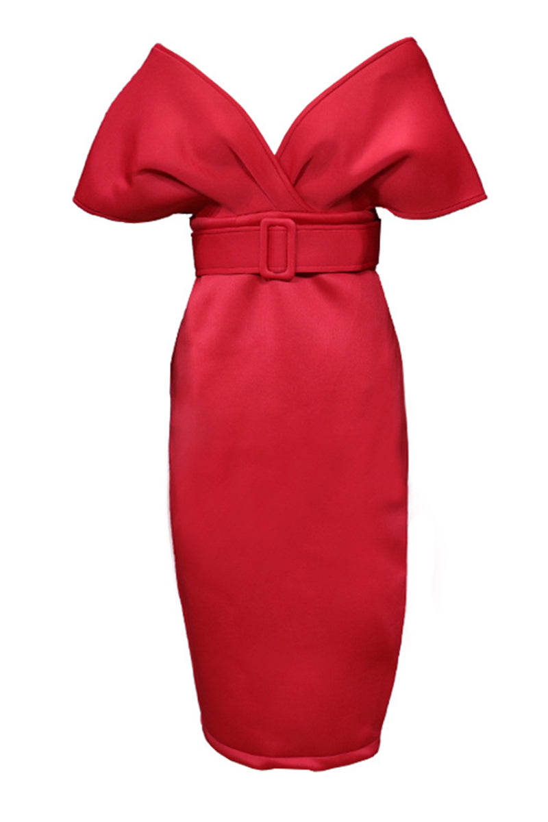 Elegante vestido de falda de un solo paso con escote en V sólido (2 colores)
