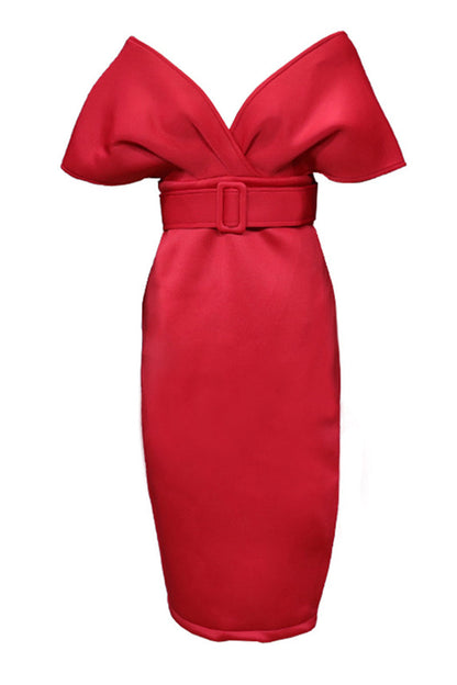 Elegante vestido de falda de un solo paso con escote en V sólido (2 colores)