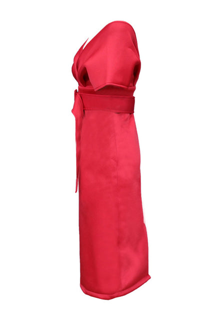 Elegante vestido de falda de un solo paso con escote en V sólido (2 colores)