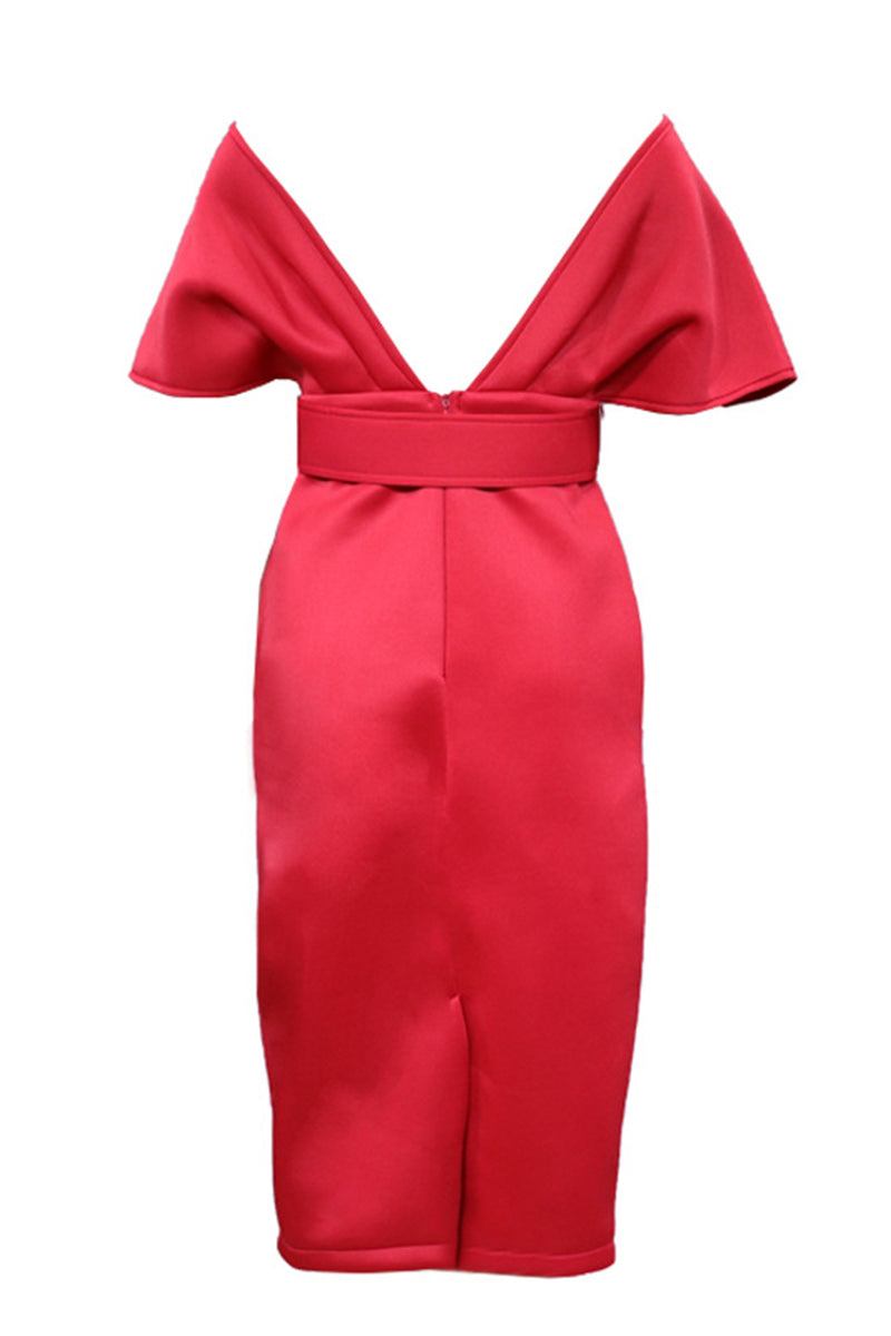 Elegante vestido de falda de un solo paso con escote en V sólido (2 colores)