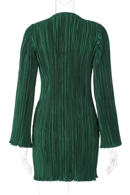 Vestidos casuales lisos de patchwork con pliegues y cuello redondo rectos