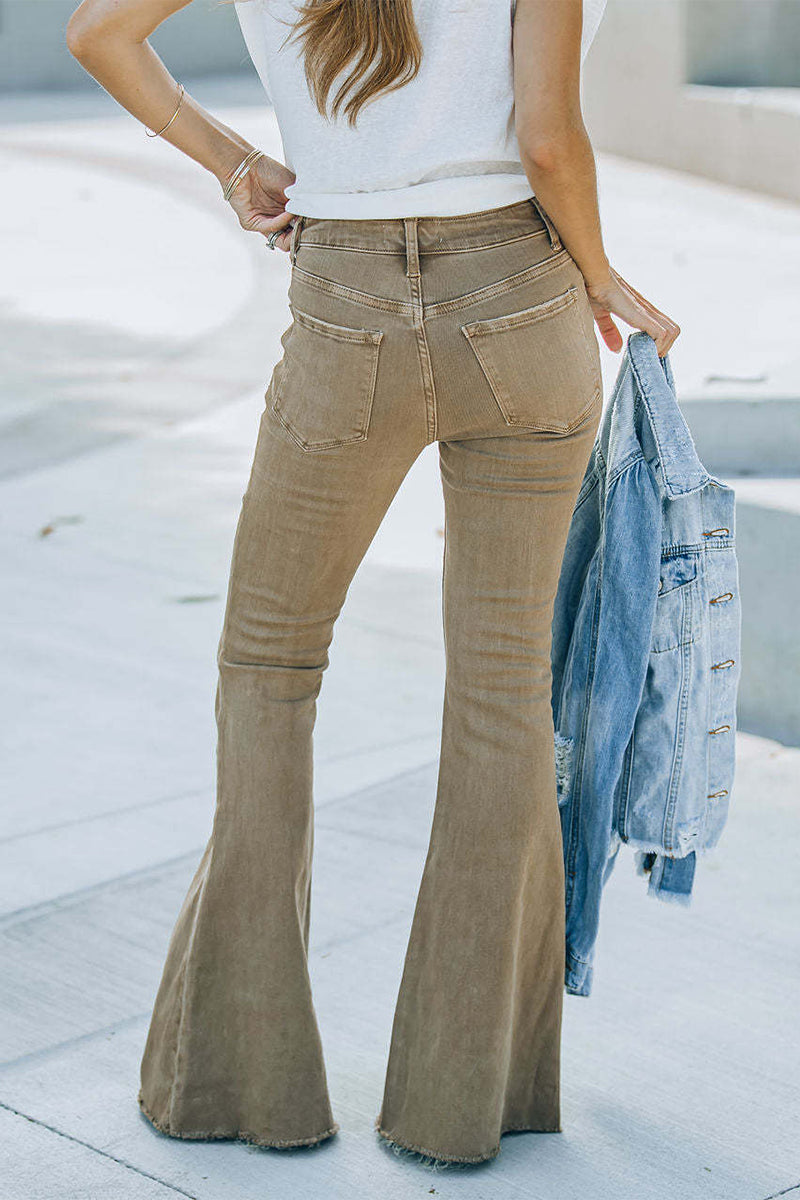 Pantalones de color liso con cintura alta y parches sólidos de estilo británico de calle