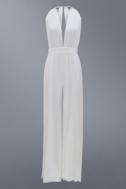 Sexy Casual Solid Hollowed Out Patchwork Backless O Neck Regular Jumpsuits