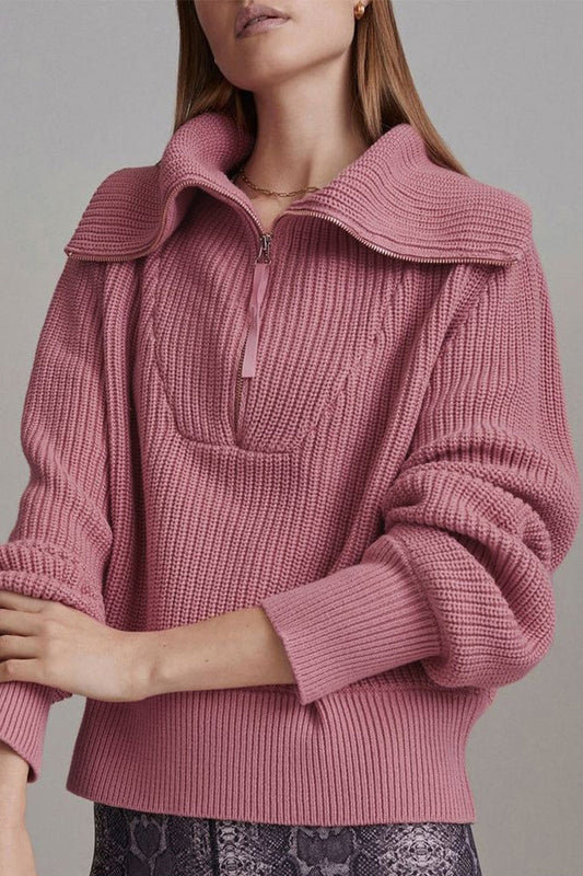 Elegante blusa lisa con cuello vuelto y cremallera