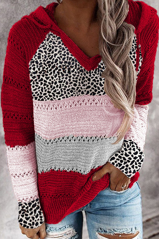 Suéter de punto con capucha y estampado de leopardo de Wisherryy (8 colores)