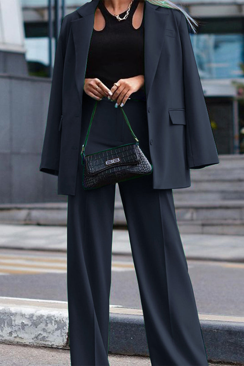 Conjunto de traje casual de 2 piezas de manga larga color verde hierba liso