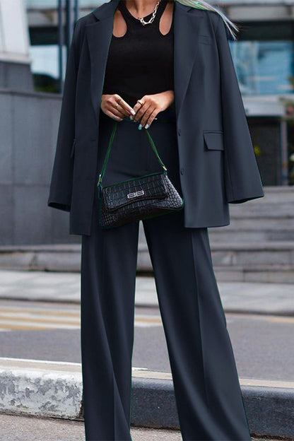 Conjunto de traje casual de 2 piezas de manga larga color verde hierba liso
