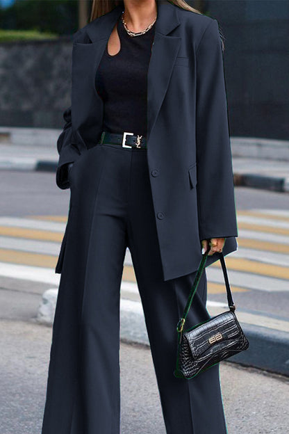 Conjunto de traje casual de 2 piezas de manga larga color verde hierba liso