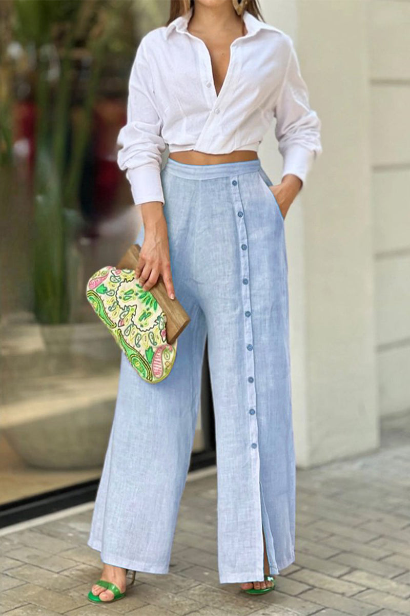 Conjunto de dos piezas de manga larga con cuello vuelto y color liso para calle