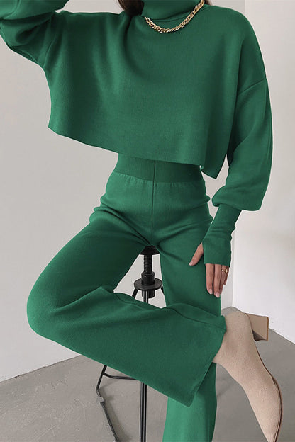 Conjunto de dos piezas informal de cuello alto, manga larga y color liso
