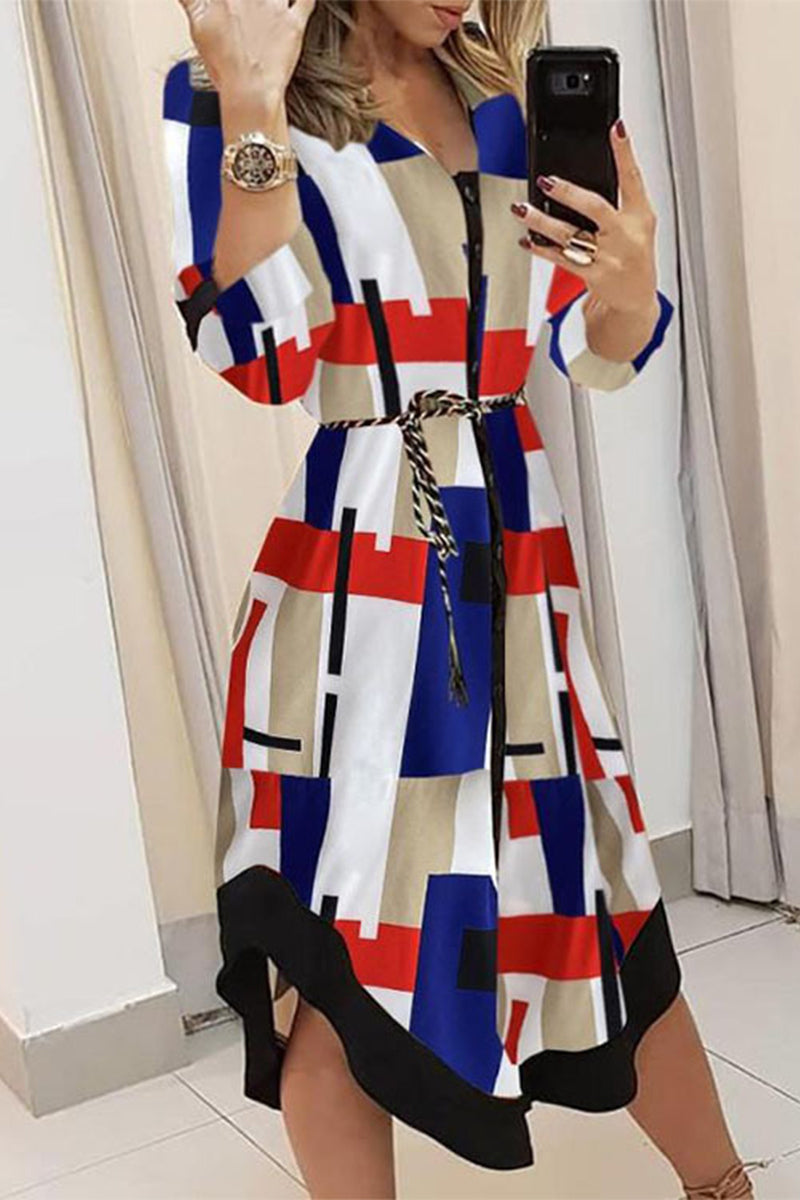 Vestidos elegantes de corte A con cuello vuelto y estampados