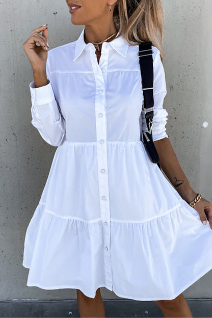 Vestido camisero informal con cuello vuelto y hebilla (4 colores)